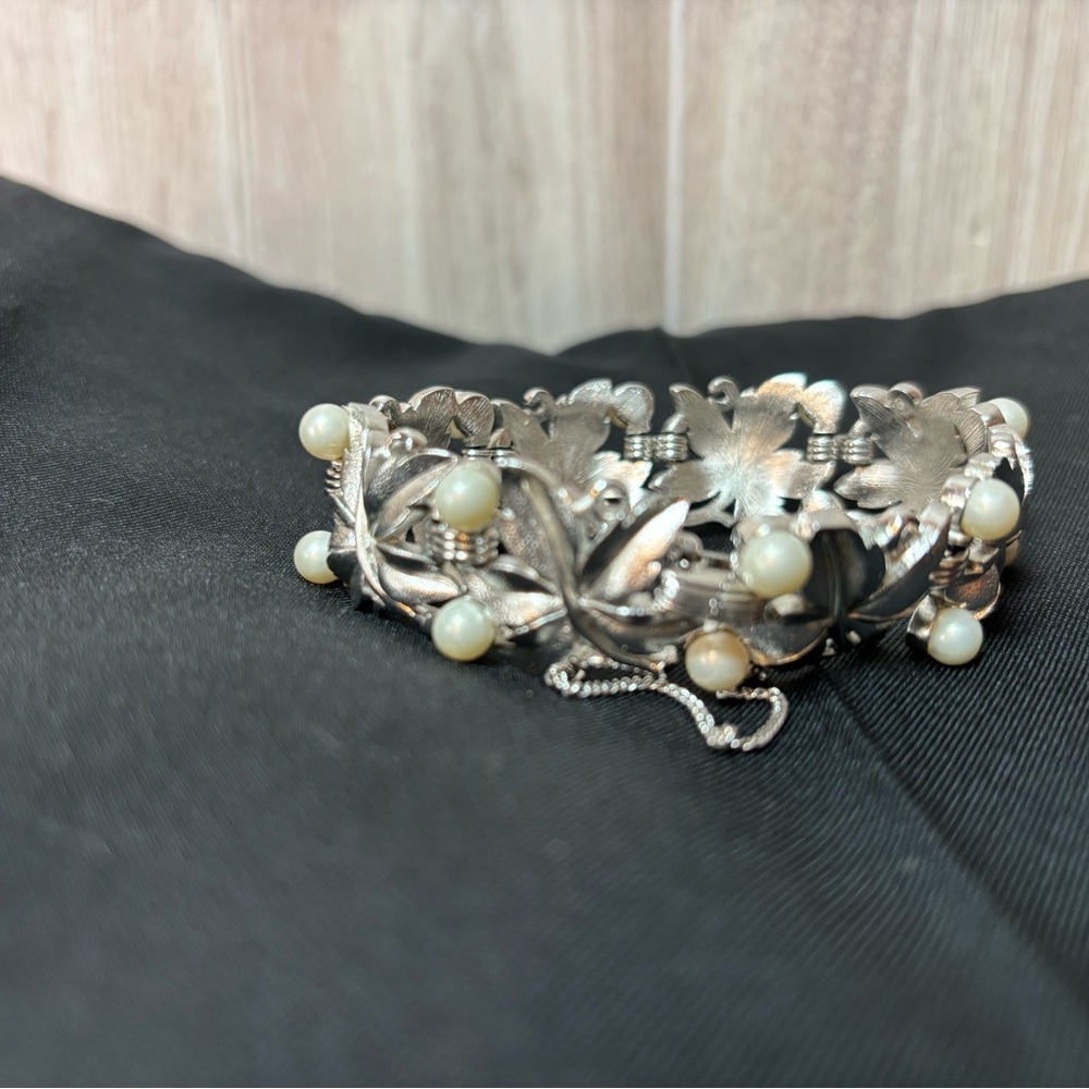 Trifari Vintage Silver Tone and Faux Pearl Bracelet